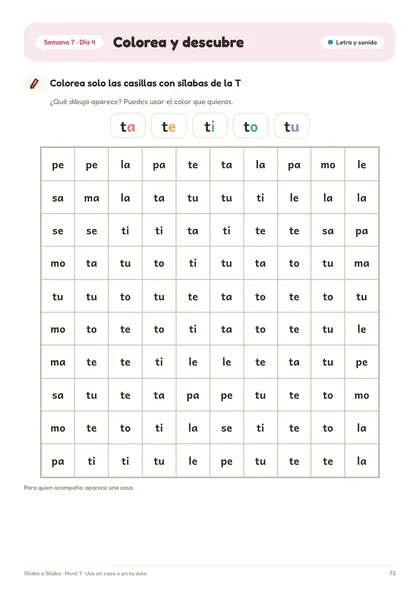 Página 73 del cuaderno: Colorea y descubre